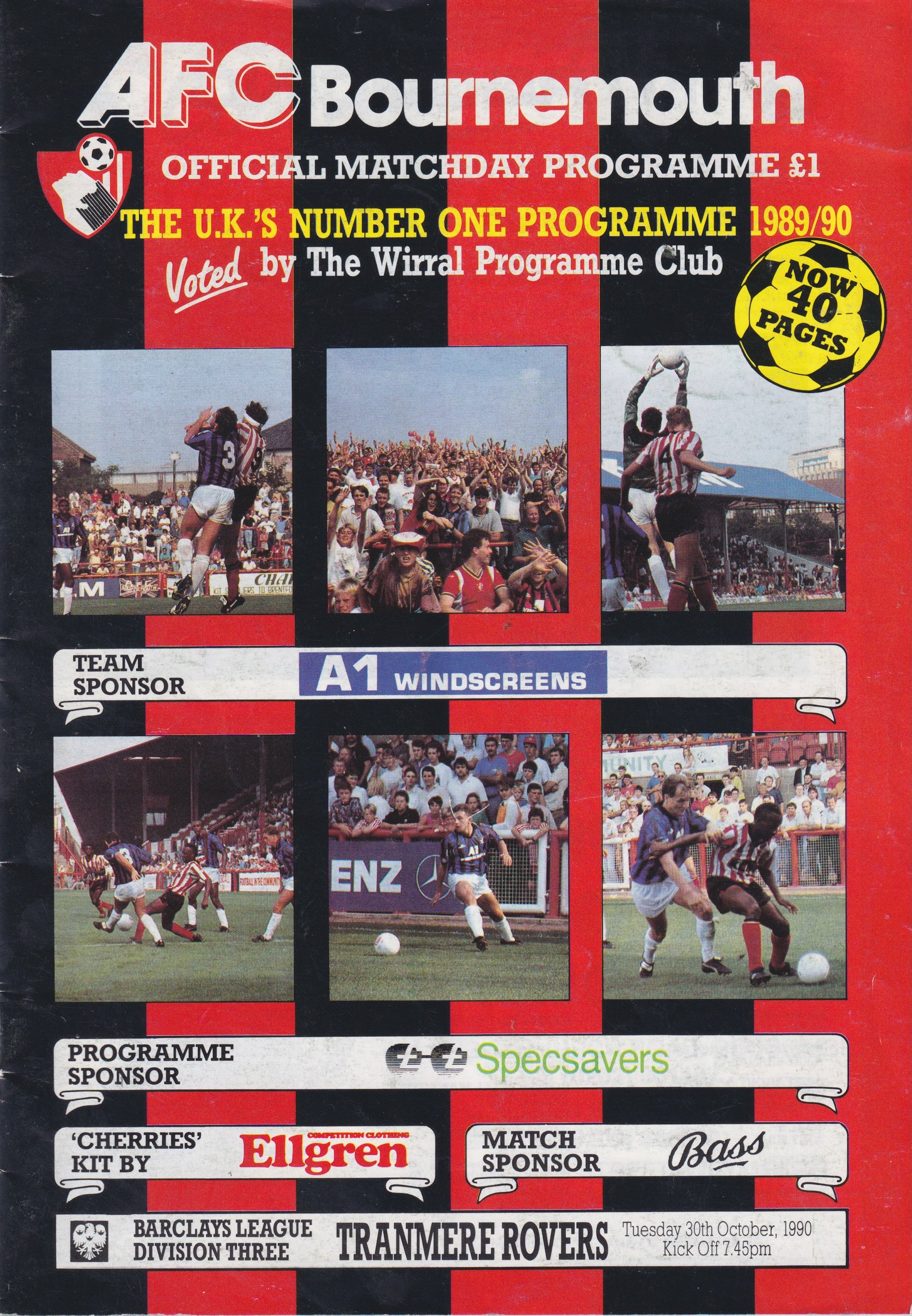 AFC Bournemouth v Tranmere Rovers match programme